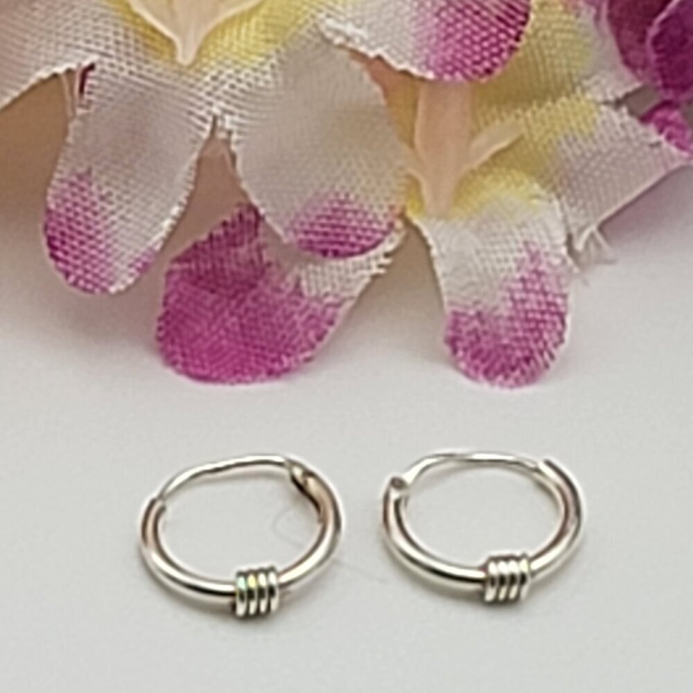 TMA 925 Sterling Silver Hoop Earrings Hinged  Small 9.8mm